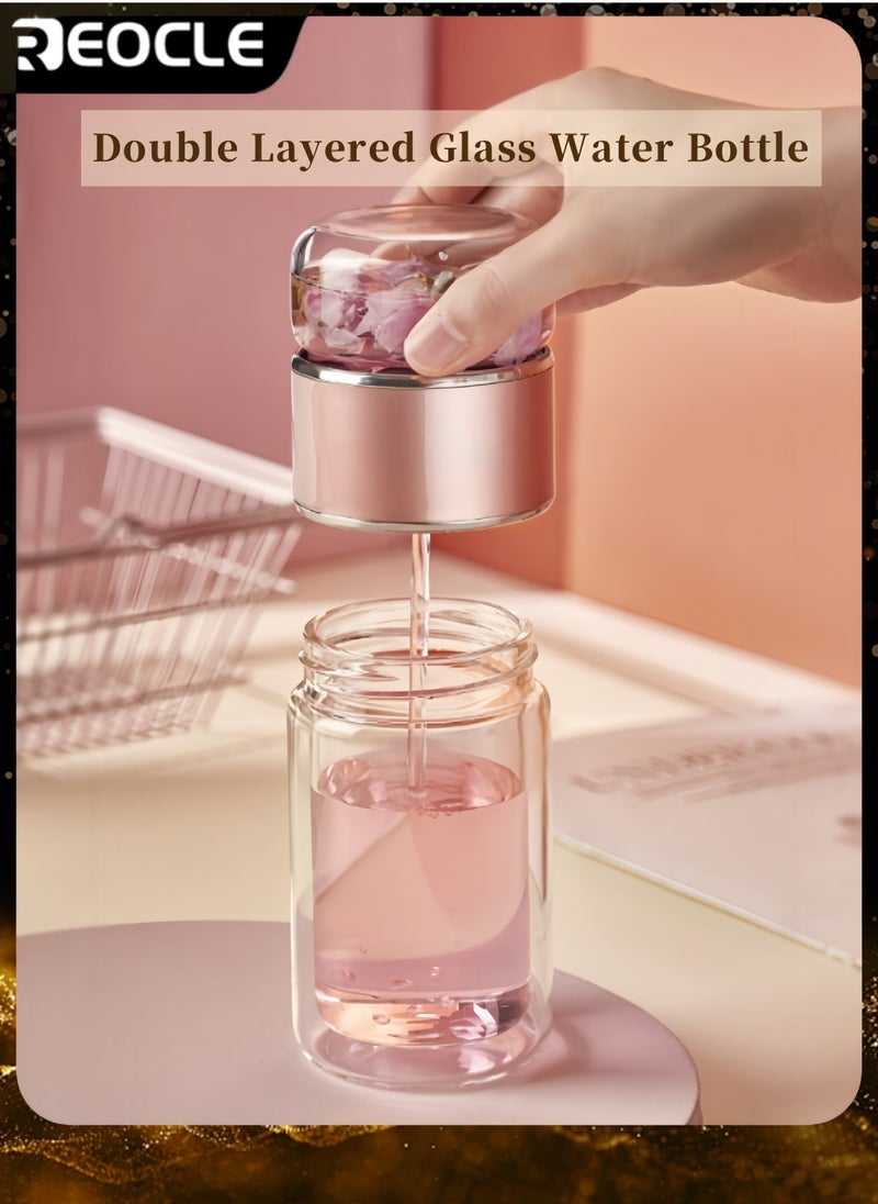 REOCLE Double Layered Glass Water Bottle Travel Mug Tea Infuser Bottle Portable Travel Tea Bottle with Tea Infuser and Clear Filtrating Tea Maker for Various Tea-leaves  - Image 1