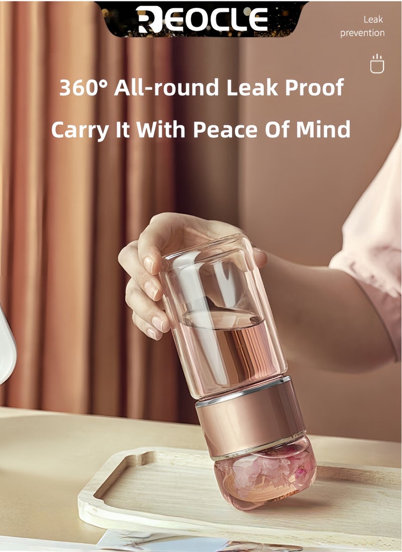 REOCLE Double Layered Glass Water Bottle Travel Mug Tea Infuser Bottle Portable Travel Tea Bottle with Tea Infuser and Clear Filtrating Tea Maker for Various Tea-leaves  - Image 3
