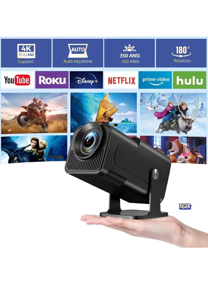 TIGER Mini 4K Native 1080P Smart Projector – Android TV 11.0, WiFi & Bluetooth, Auto Keystone, 10000 Lumens, 180-Degree Rotation, Short Throw – Ultimate Home Theater Experience  - Image 1