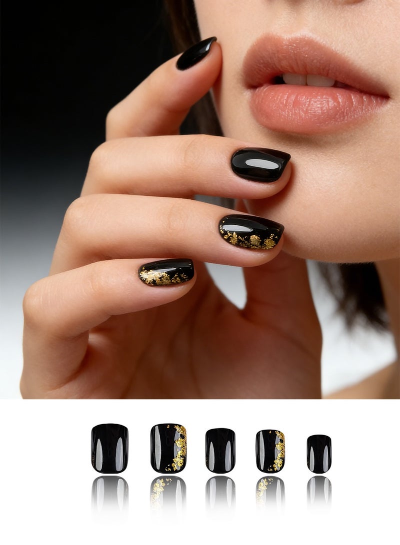 MUXGE Black Gold Foil Press on Nails Set - 24 Pieces - Image 1