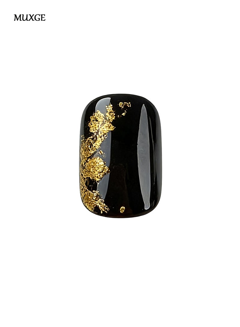 MUXGE Black Gold Foil Press on Nails Set - 24 Pieces - Image 2