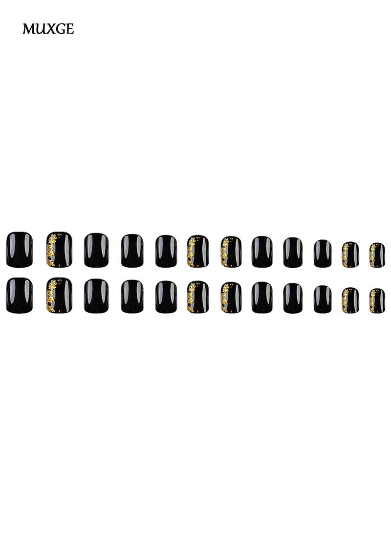 MUXGE Black Gold Foil Press on Nails Set - 24 Pieces - Image 4