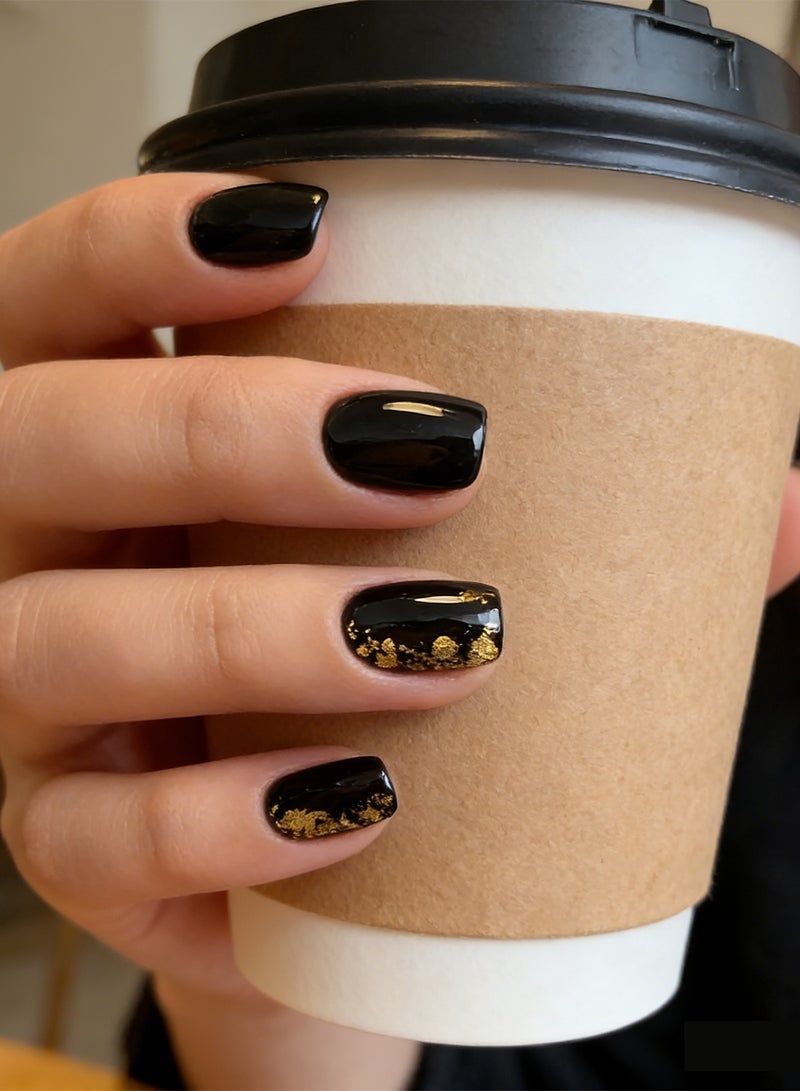 MUXGE Black Gold Foil Press on Nails Set - 24 Pieces - Image 5