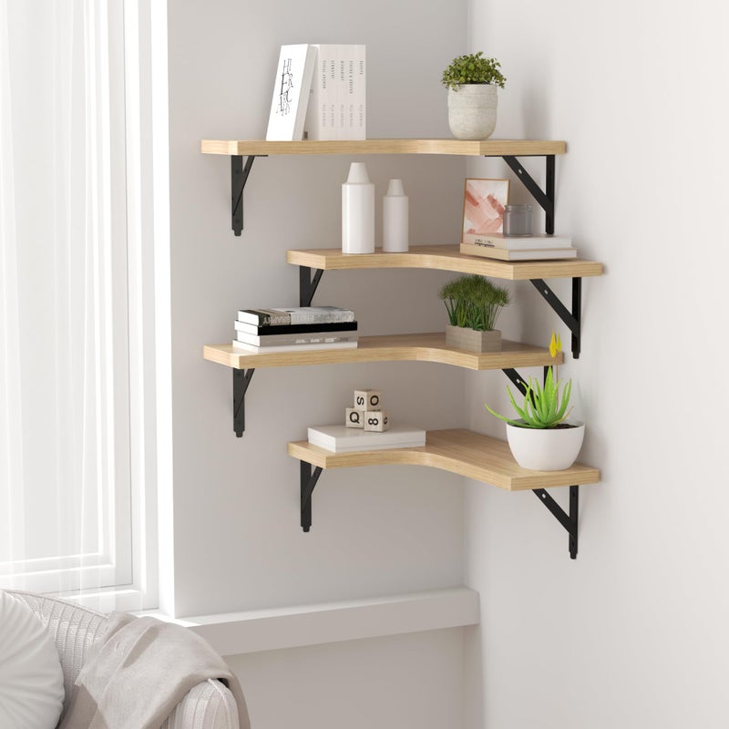 ROMGUAR CRAFT Corner Floating Shelves Wall Mounted Set of 4, Rustic Wood Storage Display Wall Shelves for Home Decor, Bathroom, Kitchen, Bedroom, Living Room, Office (Natural) - Image 5