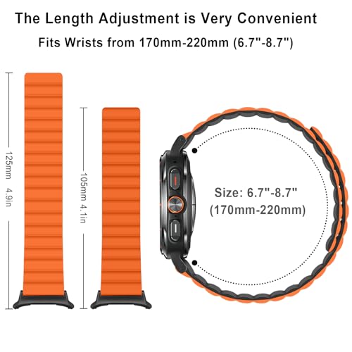 Anlinser Magnetic Bands Compatible with Samsung Galaxy Watch Ultra 2/1 Band 47mm for Men Women, Waterproof Silicone Sport Strap with Magnet Compatible with Samsung Watch Ultra, Orange/Black - Image 5