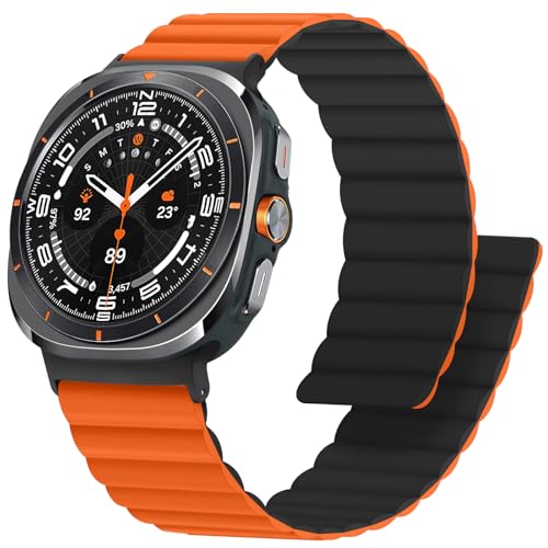 Anlinser Magnetic Bands Compatible with Samsung Galaxy Watch Ultra 2/1 Band 47mm for Men Women, Waterproof Silicone Sport Strap with Magnet Compatible with Samsung Watch Ultra, Orange/Black - Image 1