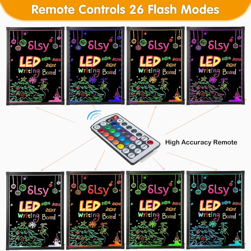 Slsy Illuminated LED Message Writing Board Erasable Neon Effect Menu Sign Board with 8 Fluorescent Makers, 12Colors Flashing Modes, Remote Control Message Board (28"X20") - Image 2