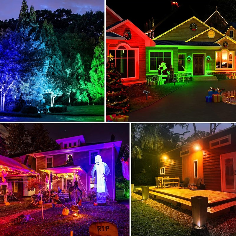 T-SUNUS RGB Solar Landscape Spotlights Christmas, Color Changing Spot Lights Waterproof IP65 Garden Pond, 180° Adjustable Halloween Wall Tree Light Separately Installed for Outdoor Indoor 2 Pack - Image 5