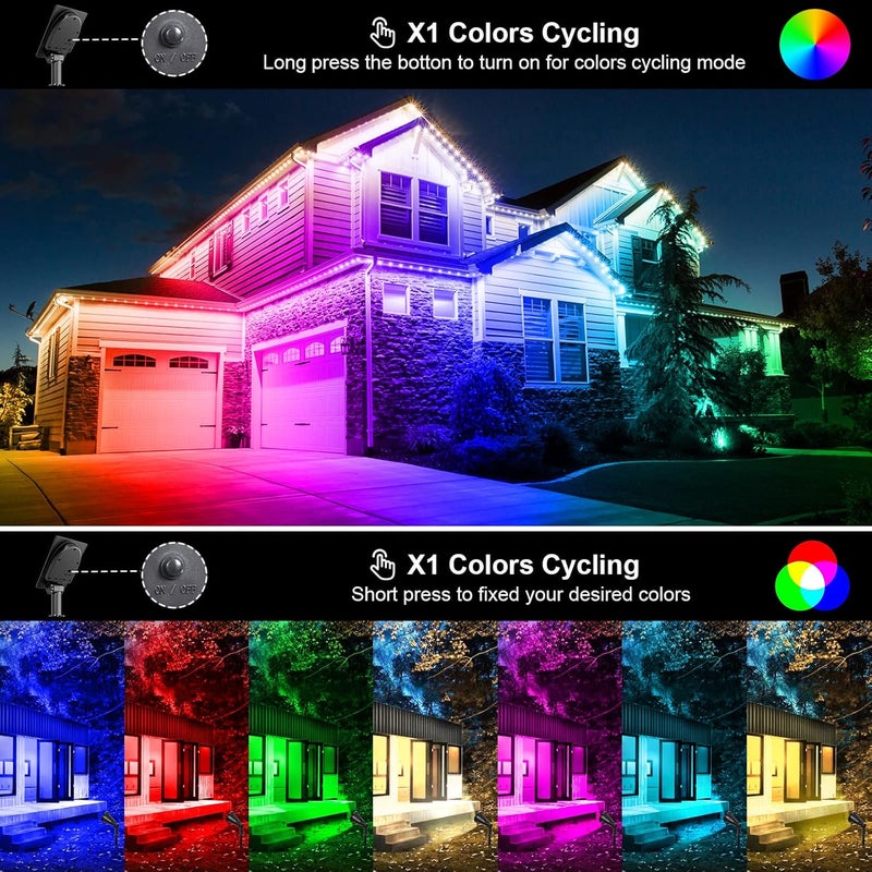 T-SUNUS RGB Solar Landscape Spotlights Christmas, Color Changing Spot Lights Waterproof IP65 Garden Pond, 180° Adjustable Halloween Wall Tree Light Separately Installed for Outdoor Indoor 2 Pack - Image 2