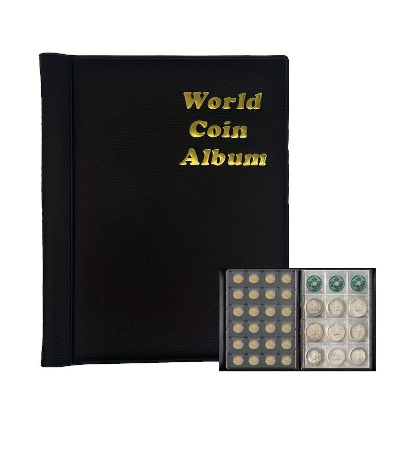 1 Piece Large Capacity 180 Slots Coin and Stamp Collection Album Burgundy Color Golden Foil Stamping Embossing Protective Sleeves Badges Stickers - Image 3