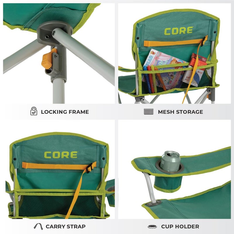 CORE Youth Quad Chair | Folding Chair with Cupholder for Indoor Home or Outdoor Camping | Perfect for Concert Seat, Sports, Beach, Travel & Picnic (Green) - Image 4