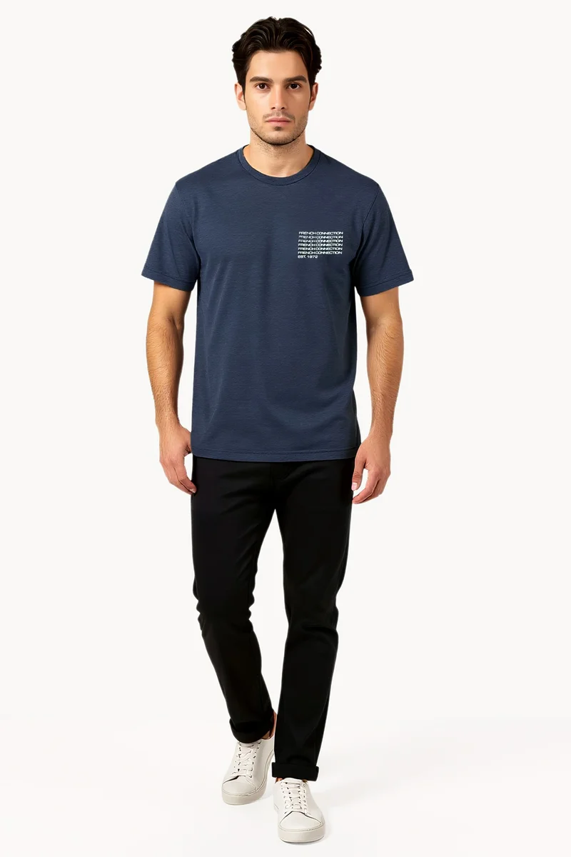 فرنش كونكشن Logo Crew Neck Basic T-Shirt
