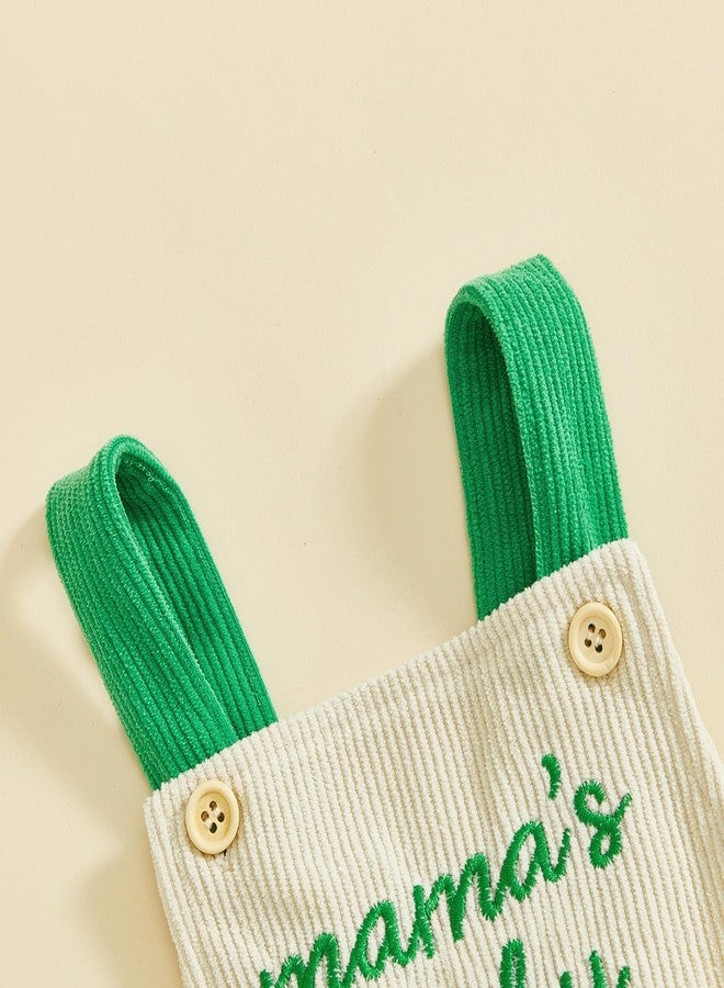 Ayalinggo Saint Patricks Day Newborn Baby Girl Boy Outfit Daddy Mama Lucky Charm Overalls Shamrock Embroidery Spring Clothes (Khaki Mom's Lucky, 6-9 Months) - Image 4