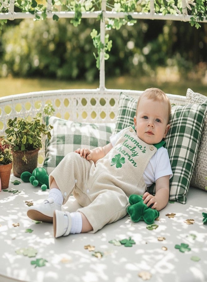 Ayalinggo Saint Patricks Day Newborn Baby Girl Boy Outfit Daddy Mama Lucky Charm Overalls Shamrock Embroidery Spring Clothes (Khaki Mom's Lucky, 6-9 Months) - Image 3