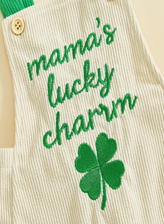 Ayalinggo Saint Patricks Day Newborn Baby Girl Boy Outfit Daddy Mama Lucky Charm Overalls Shamrock Embroidery Spring Clothes (Khaki Mom's Lucky, 6-9 Months) - Image 5