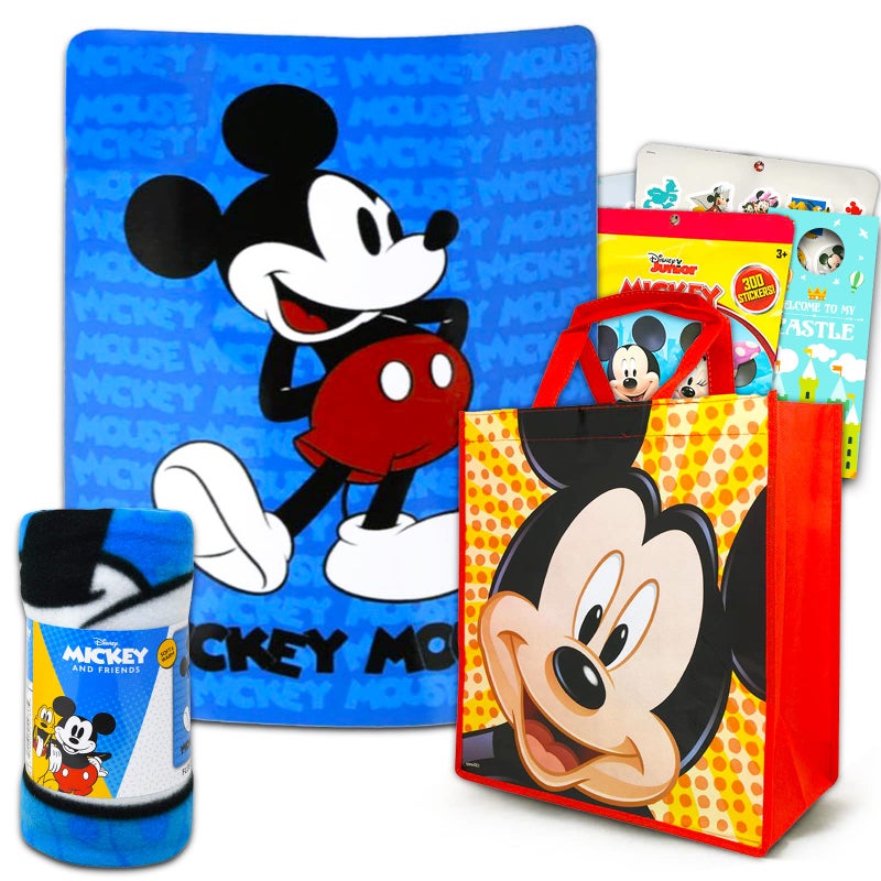 Classic Disney Classic Disney Mickey Mouse Fleece Throw Blanket and Tote Bundle - Mickey Mouse Kids and Teens Blanket  Tote  300 Stickers  and More for Boys & Girls (Size 45''x60'')  - Image 1