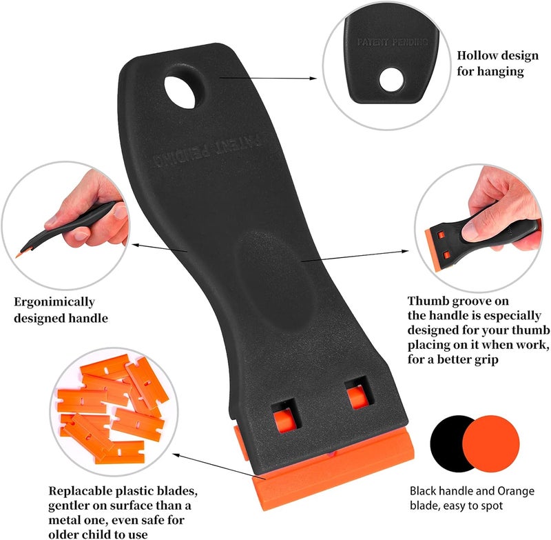DEKEones Plastic Razor Blade Scraper, 2 Pack Razor Scraper with 120 Pcs Razor Blades for Removing Glue, Sticker, Decals, Tint from Car Window and Glass（Black） - Image 2