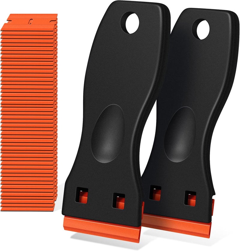 DEKEones Plastic Razor Blade Scraper, 2 Pack Razor Scraper with 120 Pcs Razor Blades for Removing Glue, Sticker, Decals, Tint from Car Window and Glass（Black） - Image 1