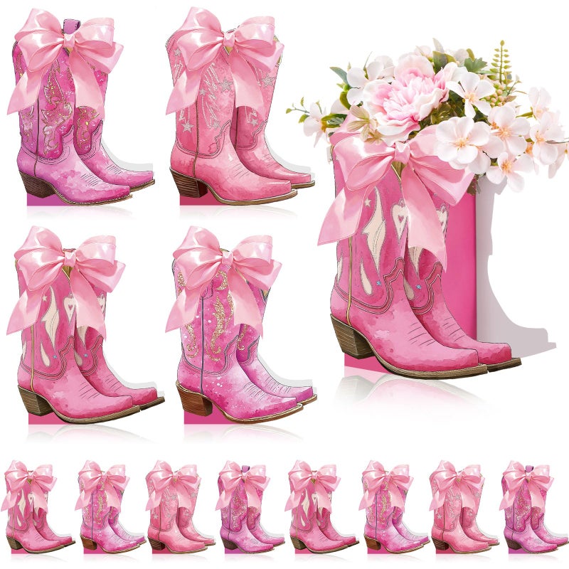 Memorywuu 12 Set Pink Western Cowgirl Bow Boots Flower Boxes Centerpiece Boot Shape Gift Boxes Western Party Decoration Vase Centerpiece for Table Boots for Rodeo Birthday Baby Shower Wedding Supplies - Image 1