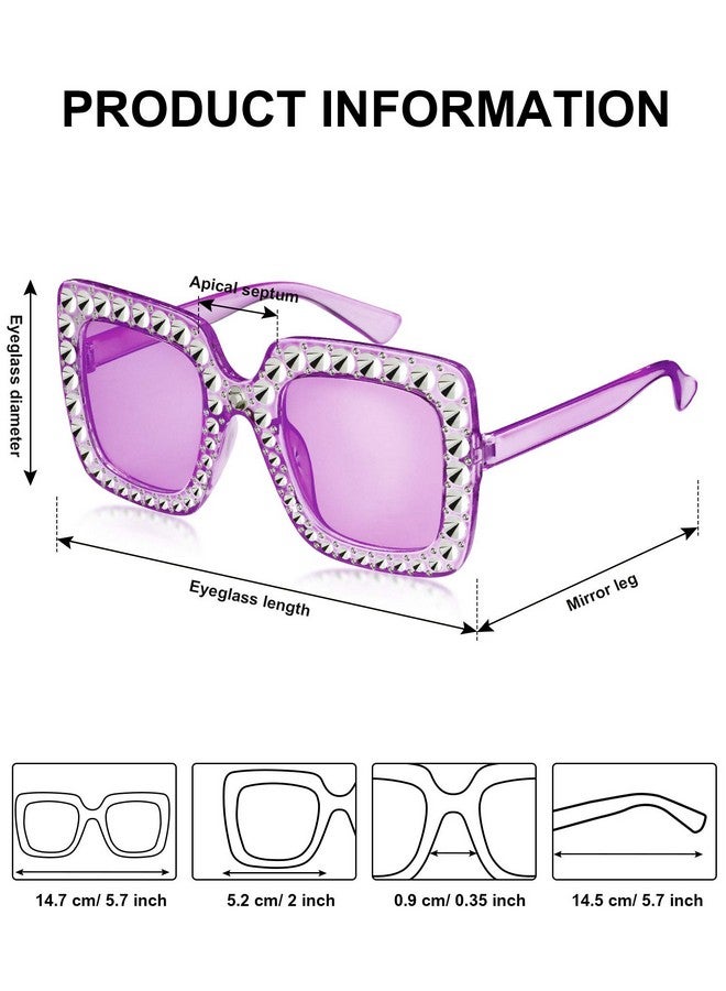 Frienda 9 Pairs Rhinestone Oversized Square Sunglasses For Women Sparkling Bling Sunglasses Crystal Square Sunglasses Rhinestone Frame Glasses For Women Girls (Elegant Color)  - Image 2
