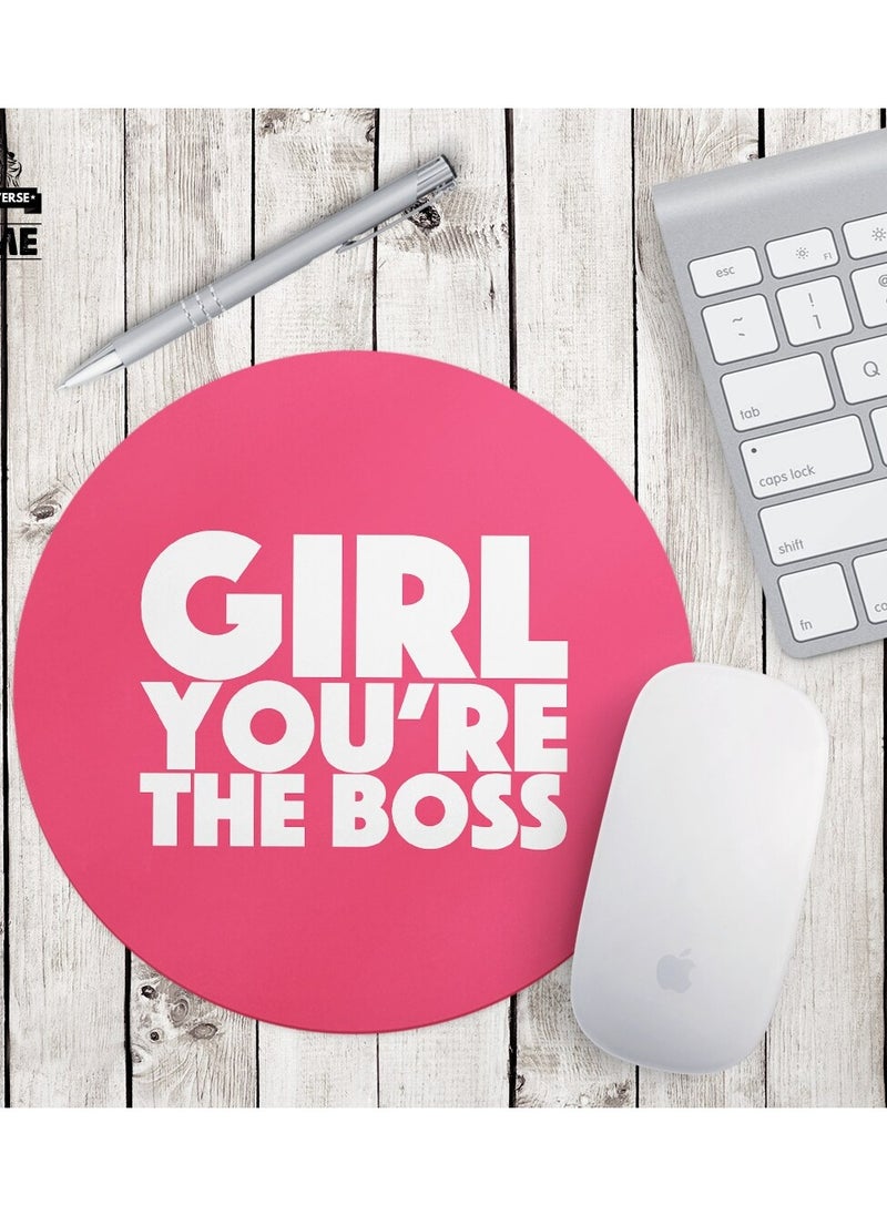 LOUD UNIVERSE Mouse Pad Round Girl You Are The Boss Great For Girls Pink  - Image 1