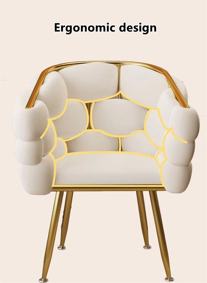 Kutis Luxurious Velvet/Steel Makeup Chair White & Gold Accent Elegant Makeup Stool for Bedroom & Living Room 45 x 45 x 76 cm - Image 4