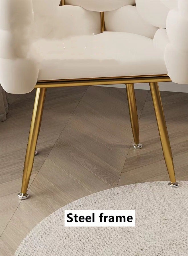 Kutis Luxurious Velvet/Steel Makeup Chair White & Gold Accent Elegant Makeup Stool for Bedroom & Living Room 45 x 45 x 76 cm - Image 5
