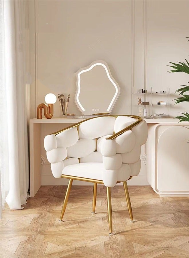 Kutis Luxurious Velvet/Steel Makeup Chair White & Gold Accent Elegant Makeup Stool for Bedroom & Living Room 45 x 45 x 76 cm - Image 1