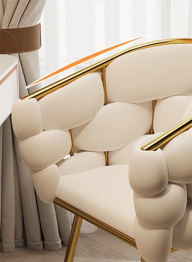 Kutis Luxurious Velvet/Steel Makeup Chair White & Gold Accent Elegant Makeup Stool for Bedroom & Living Room 45 x 45 x 76 cm - Image 3