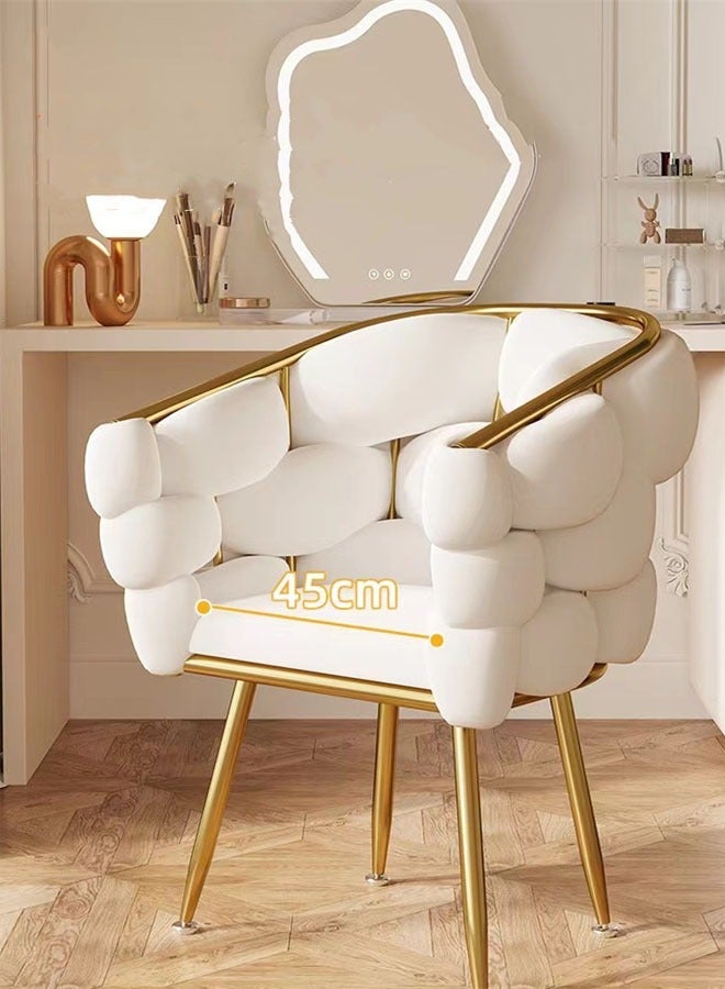 Kutis Luxurious Velvet/Steel Makeup Chair White & Gold Accent Elegant Makeup Stool for Bedroom & Living Room 45 x 45 x 76 cm - Image 2