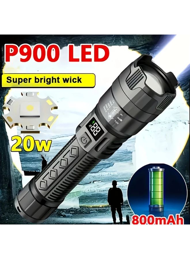 Black Powerful LED Tactical Flashlight USB Rechargeable 800mAh Outdoor Camping Lantern - Image 2