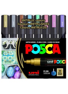 POSCA POSCA PC-5M Water Based Permanent Marker Paint Pens, Set of 8 Metallic Colors  - Image 1