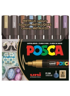 POSCA POSCA PC-5M Water Based Permanent Marker Paint Pens, Set of 8 Metallic Colors  - Image 2