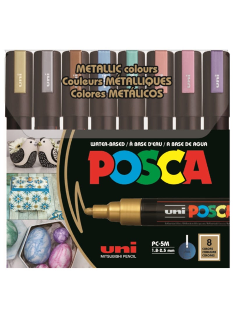 POSCA POSCA PC-5M Water Based Permanent Marker Paint Pens, Set of 8 Metallic Colors  - Image 2