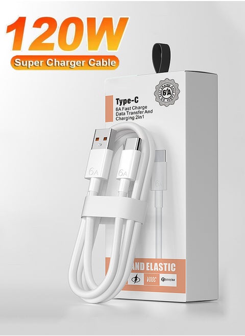كابل USB من النوع C، 6 أمبير، 120 واط، شحن سريع، سلك شاحن USB-C إلى USB، مضفر من النايلون، متوافق مع Huawei SCP، QC4.0، PD3.0، Samsung، Xiaomi