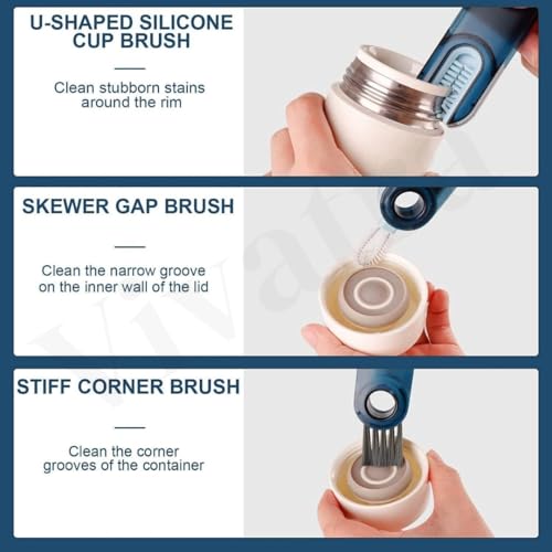 Vivatra 3 in 1 Cup Lid Gap Cleaning Brush -Multipurpose & Multifunctional Brushes for Water Bottles, Straws, Windows, Crevices, Grooves, Keyboards - Efficient Cleaning Tools (Pack of 2) - Image 3