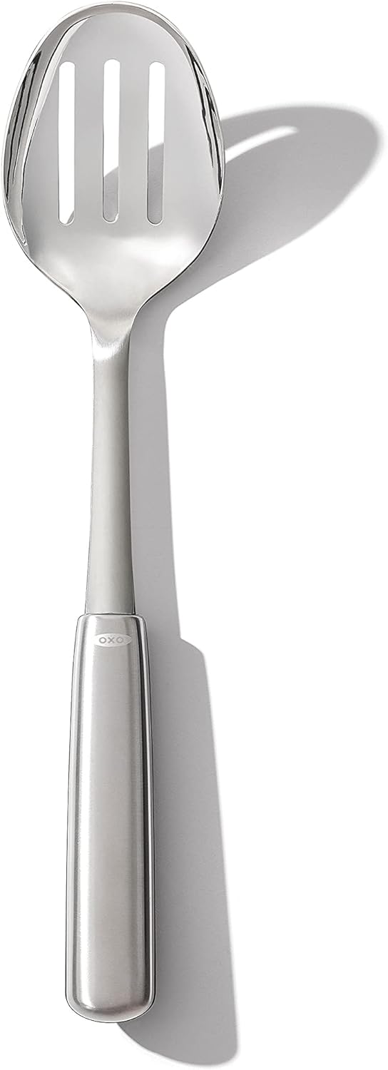 OXO Steel Slotted Cooking Spoon - Heat Resistant, Non-Slip Handle, Stainless Steel - Image 1