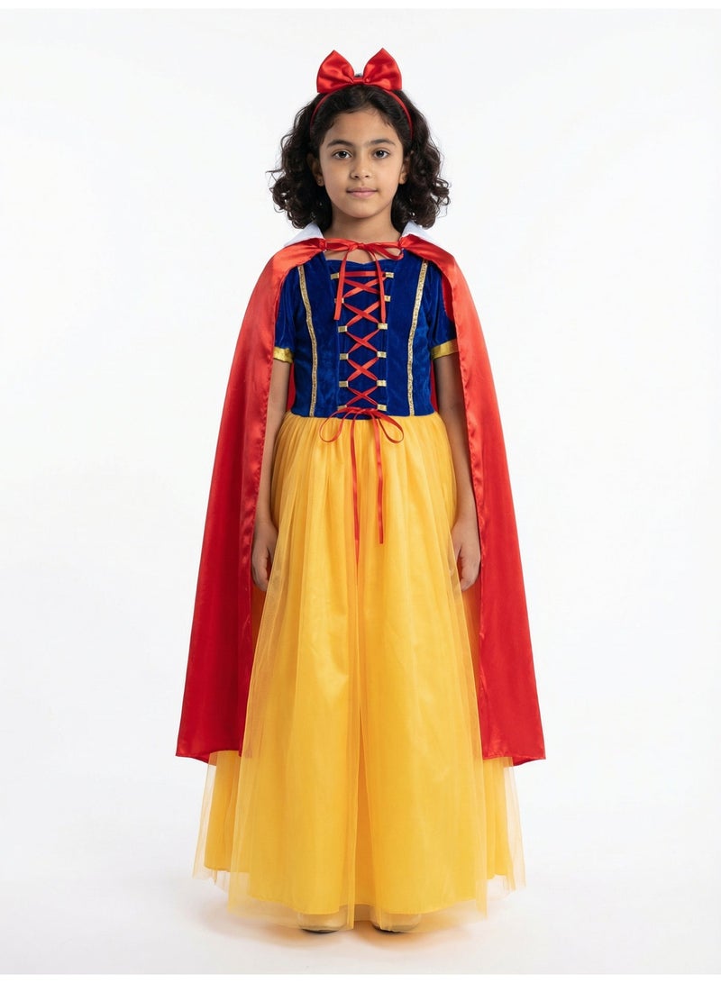 Snow White Dress for Kids & Teens, Premium 3-Piece Cosplay Set with Satin Cape and Bow Headband. - Image 1