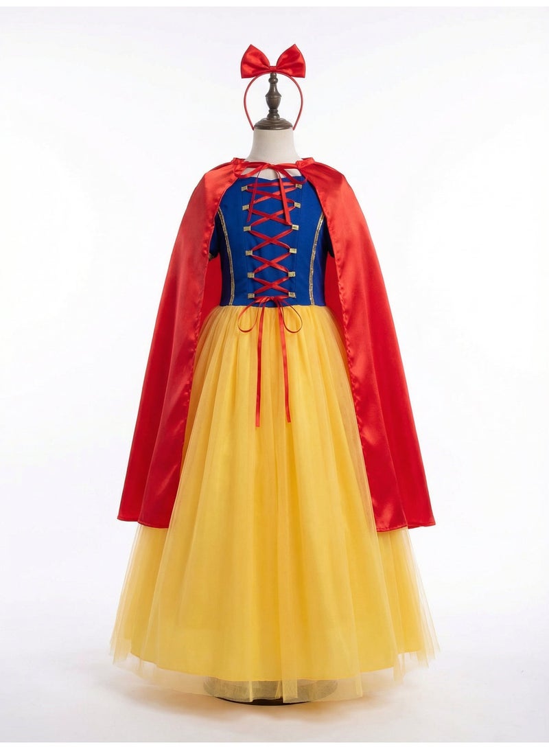 Snow White Dress for Kids & Teens, Premium 3-Piece Cosplay Set with Satin Cape and Bow Headband. - Image 2