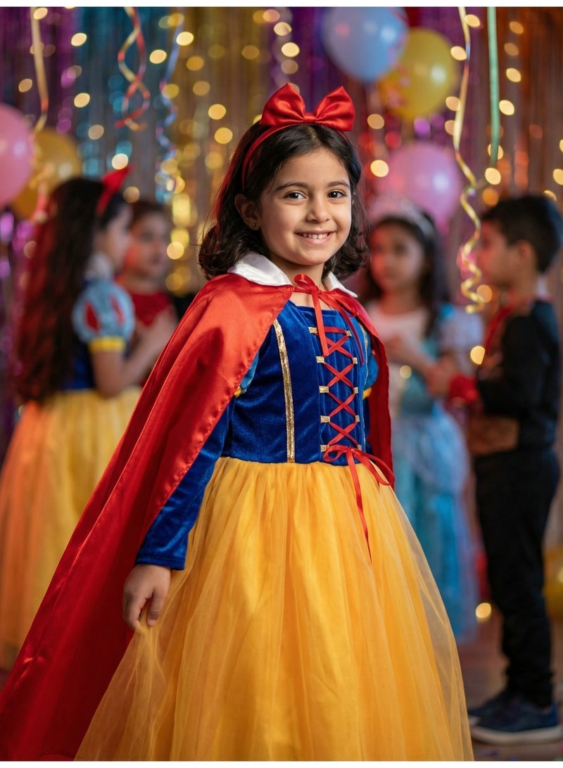 Snow White Dress for Kids & Teens, Premium 3-Piece Cosplay Set with Satin Cape and Bow Headband. - Image 4