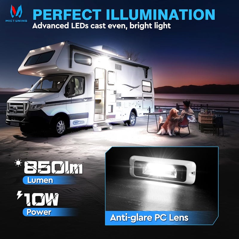 MICTUNING 6 Inch RV Exterior Porch Light, LED Utility Awning White 6000K, Outdoor IP68 Waterproof Aluminum for Garden Camper Trailer Truck SUV MPV Cabinet Hallway Boat Home - Image 2