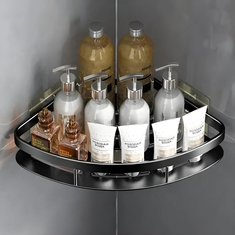 CPEX Adhesive Corner Shelf for Bathroom Wall/Aluminium Kitchen Corner Shelf Adhesive with Railing & Magic Stickers/Bathroom Organiser Without Drill (1) - Image 3