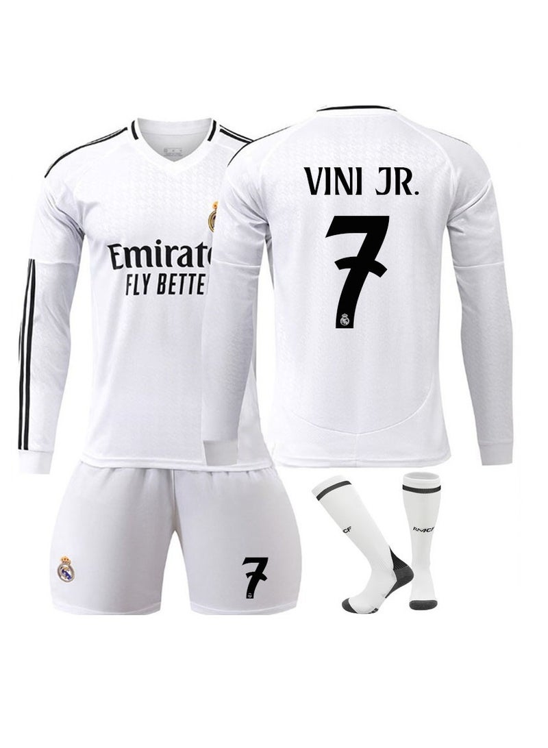 Real Madrid 24-25 Home Football Kits VINI JR. #7 Fans Football Jersey Long Sleeve/Shorts Socks Gift Set Youth Sizes and Adult Size - Image 1