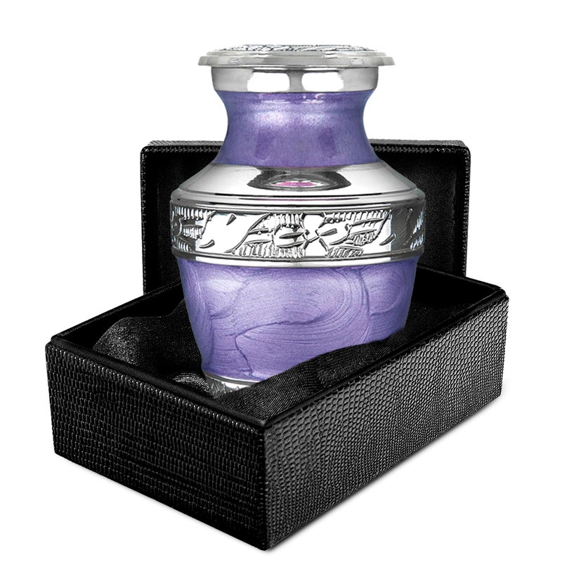 Trupoint Memorials Small Urns for Human Ashes Keepsake Decorative Mini Cremation Urn for Adult Men and Women Small Purple with Silver Lining