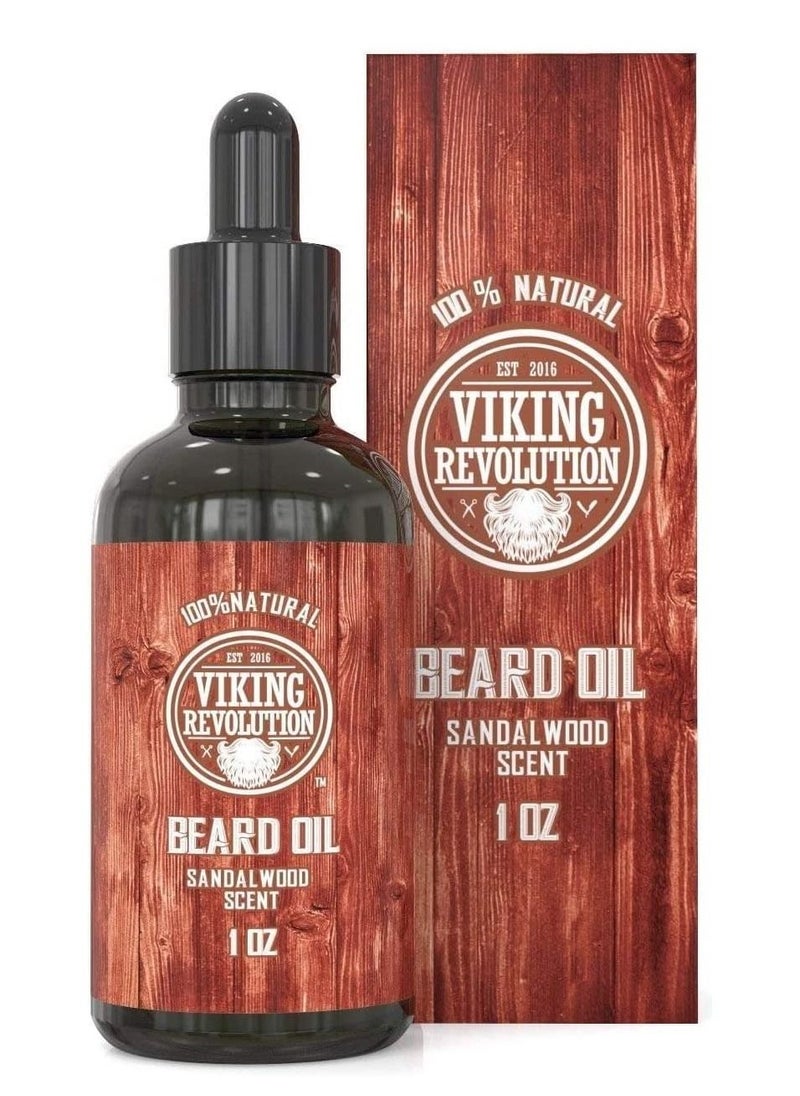 Viking Revolution Oil Conditioner - All Natural Sandalwood Scent with Argan & Jojoba Oils - Softens & Strengthens Beards and Mustaches for Men Sandalwood  - Image 1