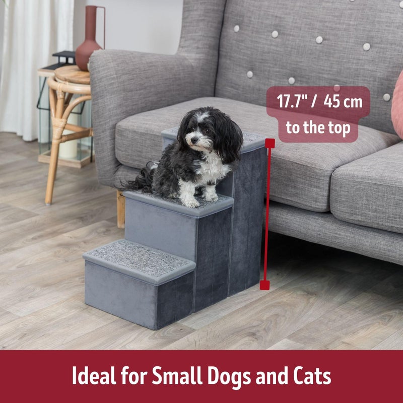 Trixie Velour 3-Step Pet Stairs with Storage, Collapsible, Storage Compartments for Pet Toys,Gray - Image 4