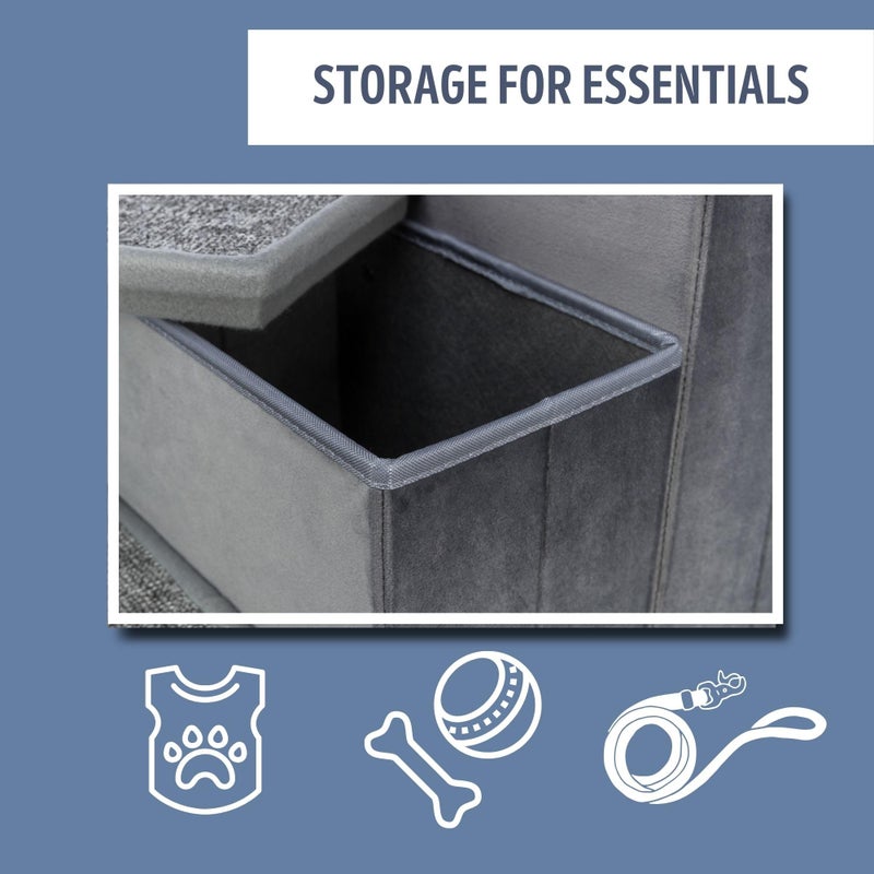 Trixie Velour 3-Step Pet Stairs with Storage, Collapsible, Storage Compartments for Pet Toys,Gray - Image 5
