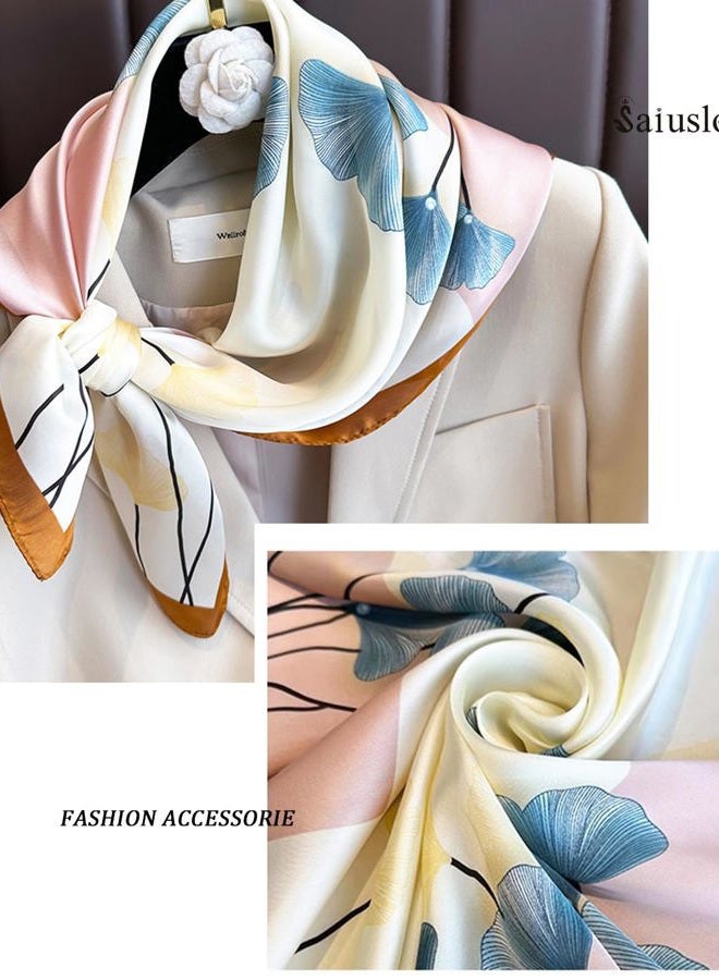 Saiusloa Neck Scarf For Womens Silky Head Scarves Hair Bandanas Square Scarf Fashion Accessories lightweight 27.5 * 27.5inch, 30-blue Ginkgo, 27.5*27.5inch - Image 4