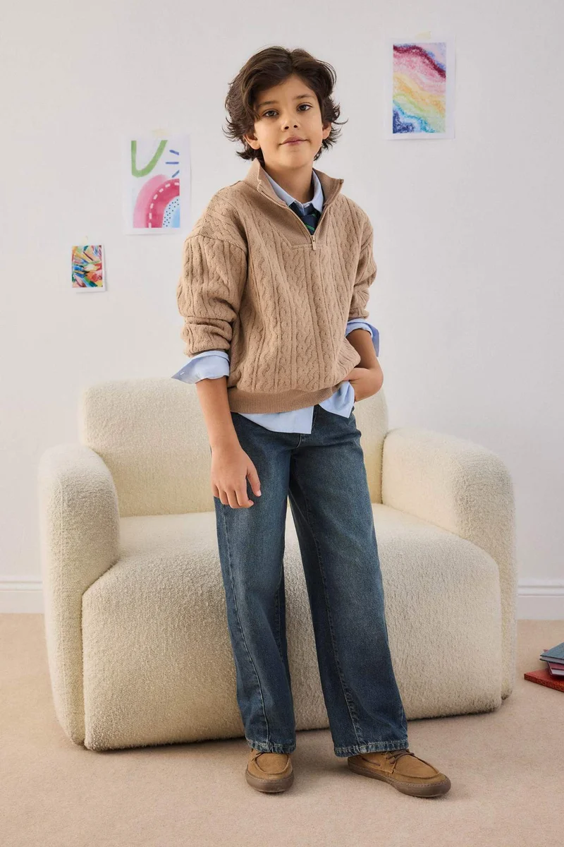 ديفاكتو Boy Half Zippered Fleece Lining Sweatshirt