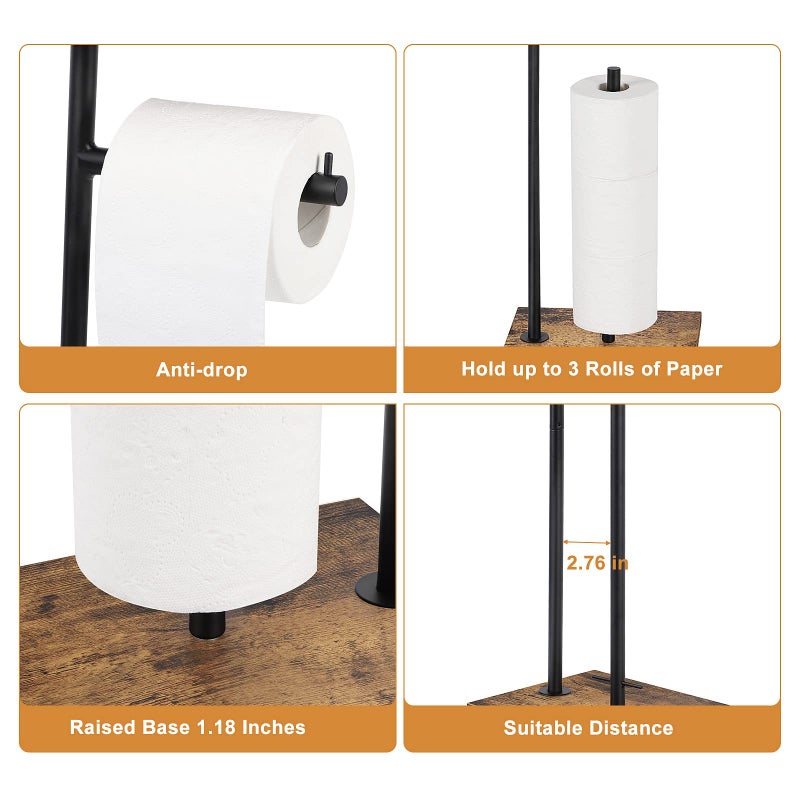 smusei Toilet Paper Holder Stand Bathroom Toilet Paper Roll Holder with Shelf  Free Standing Toilet Paper Holders Floor Stand Freestanding Tissue Dispenser for Reserve Wipe Mega Rolls  Phone - Image 3